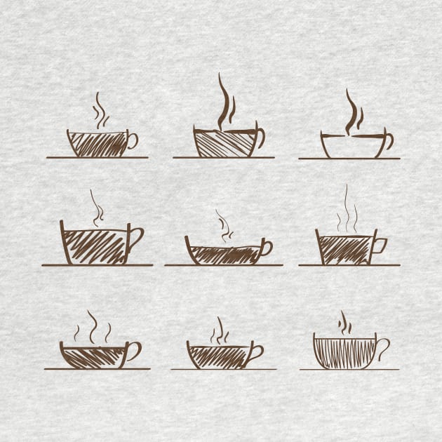 Set of Coffee and Tea Cup Sketchy Drawing by diplikaya